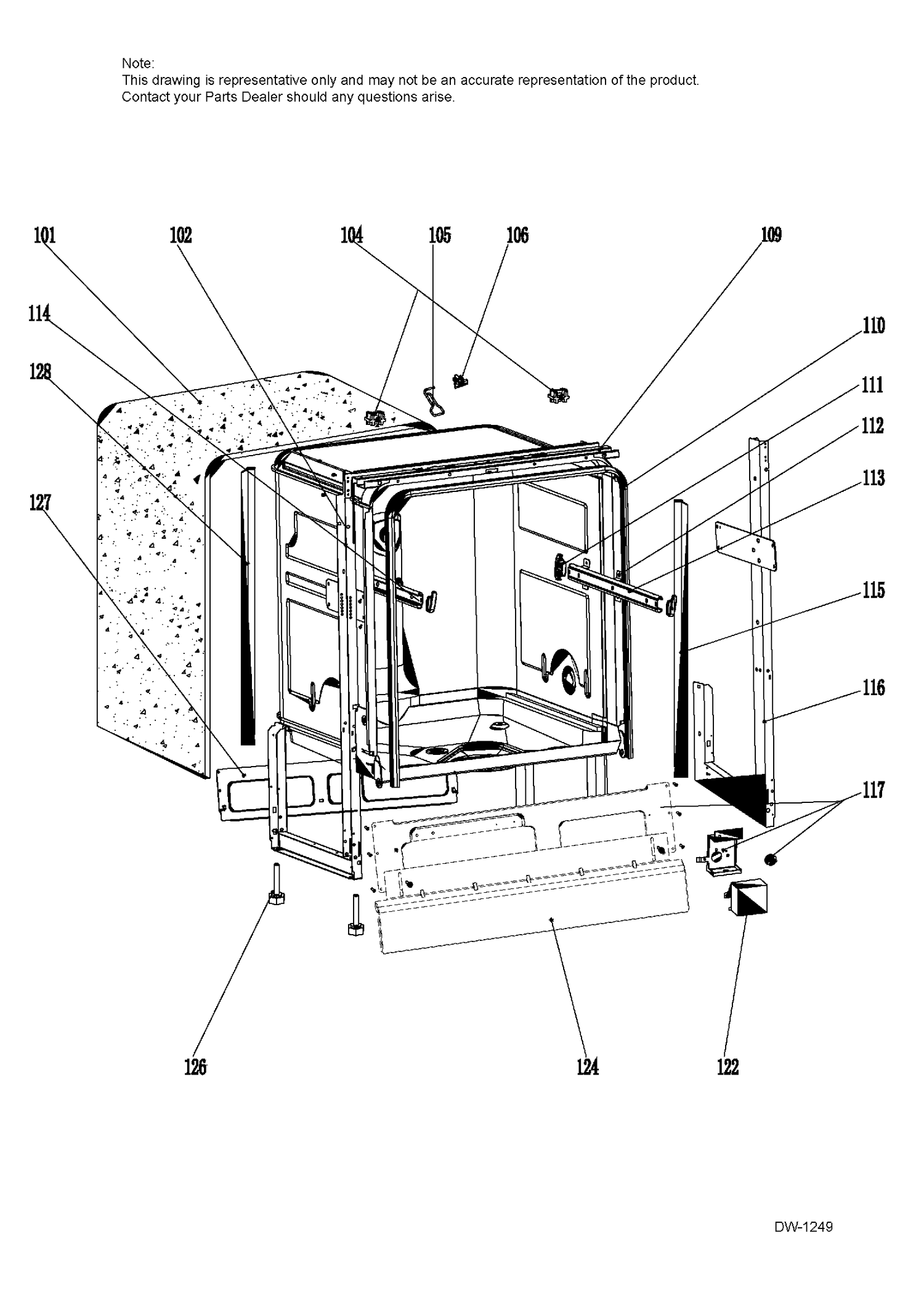 CABINET ASM Diagram and Parts List for GDT690SGF1WW  General Electric Dishwasher