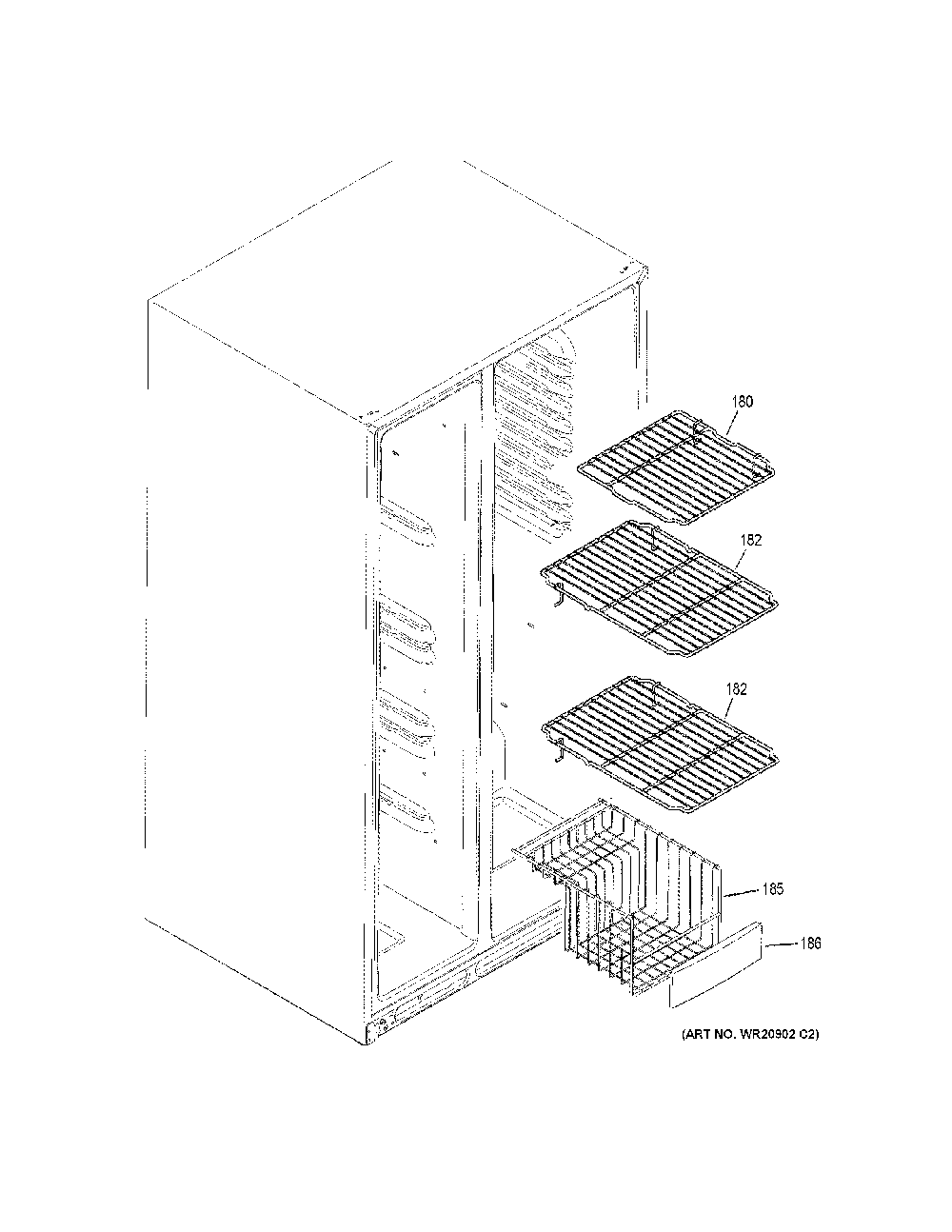 Freezer shelves Diagram and Parts List for GSS25CGHRCBB  General Electric Refrigerator