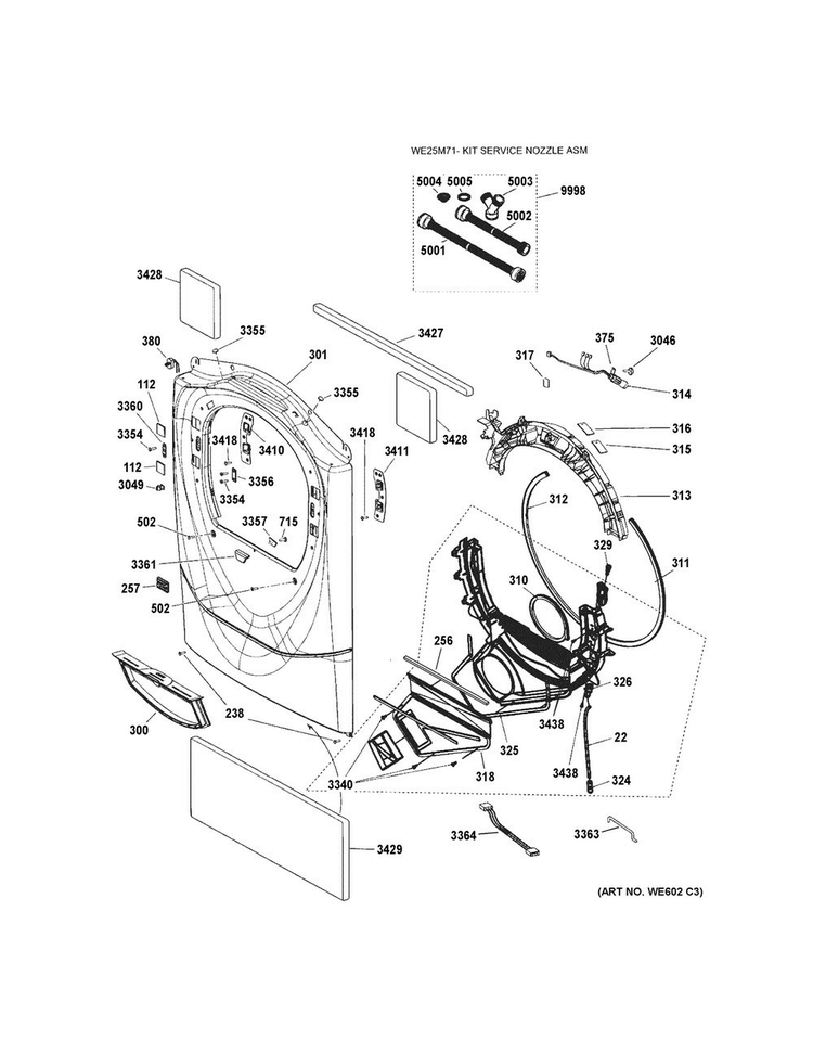 Front Panel Diagram and Parts List for PFDS450EL3WW  General Electric Dryer