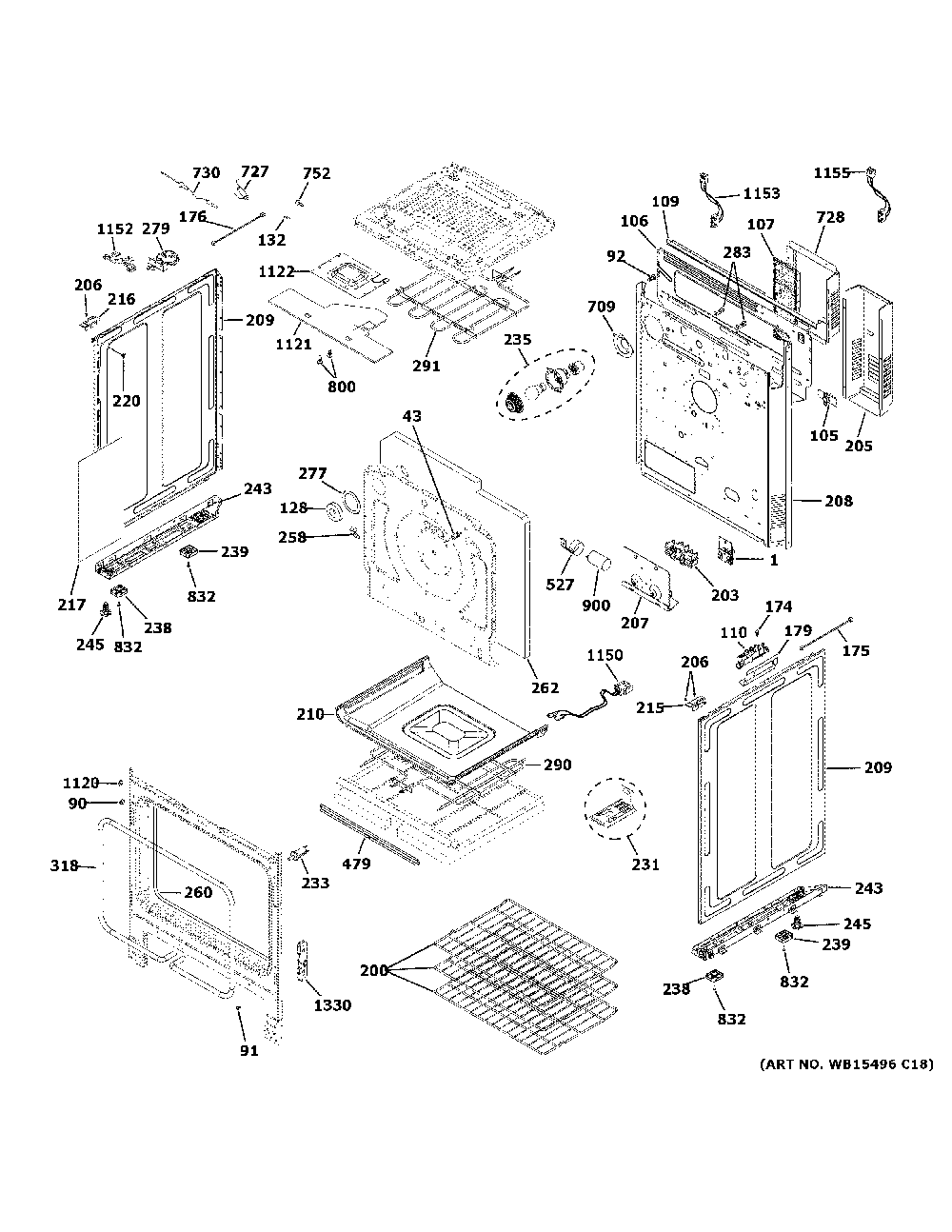Body parts Diagram and Parts List for P2S930YP1FS  General Electric Range