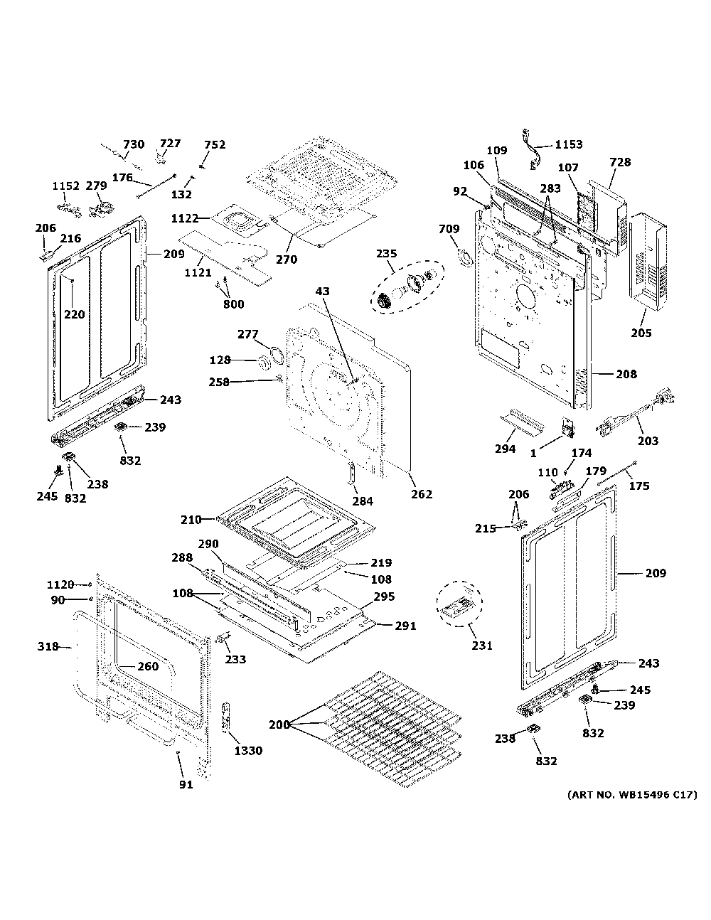 Body parts Diagram and Parts List for PGS930YP1FS  General Electric Range
