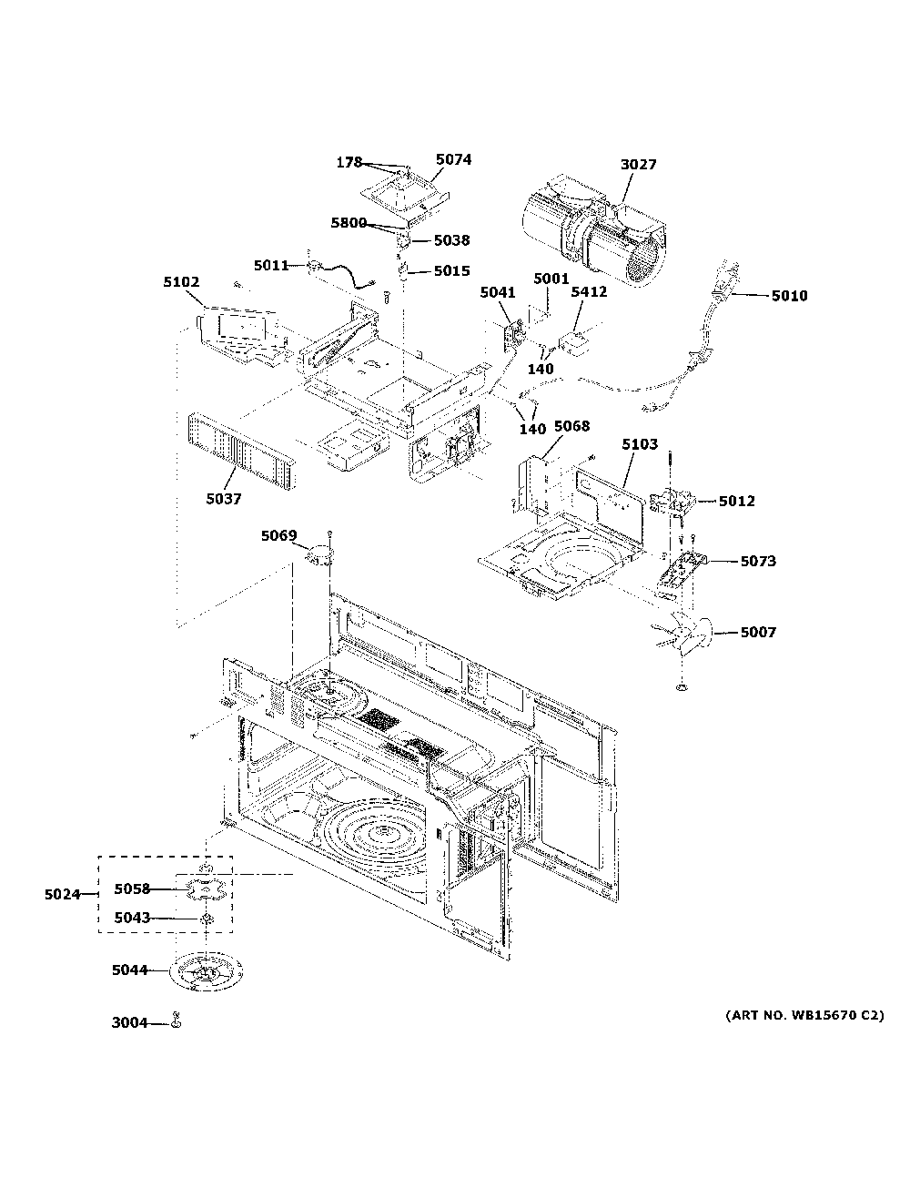 Interior Parts Diagram and Parts List for CVM721M2N8S5  General Electric Microwave