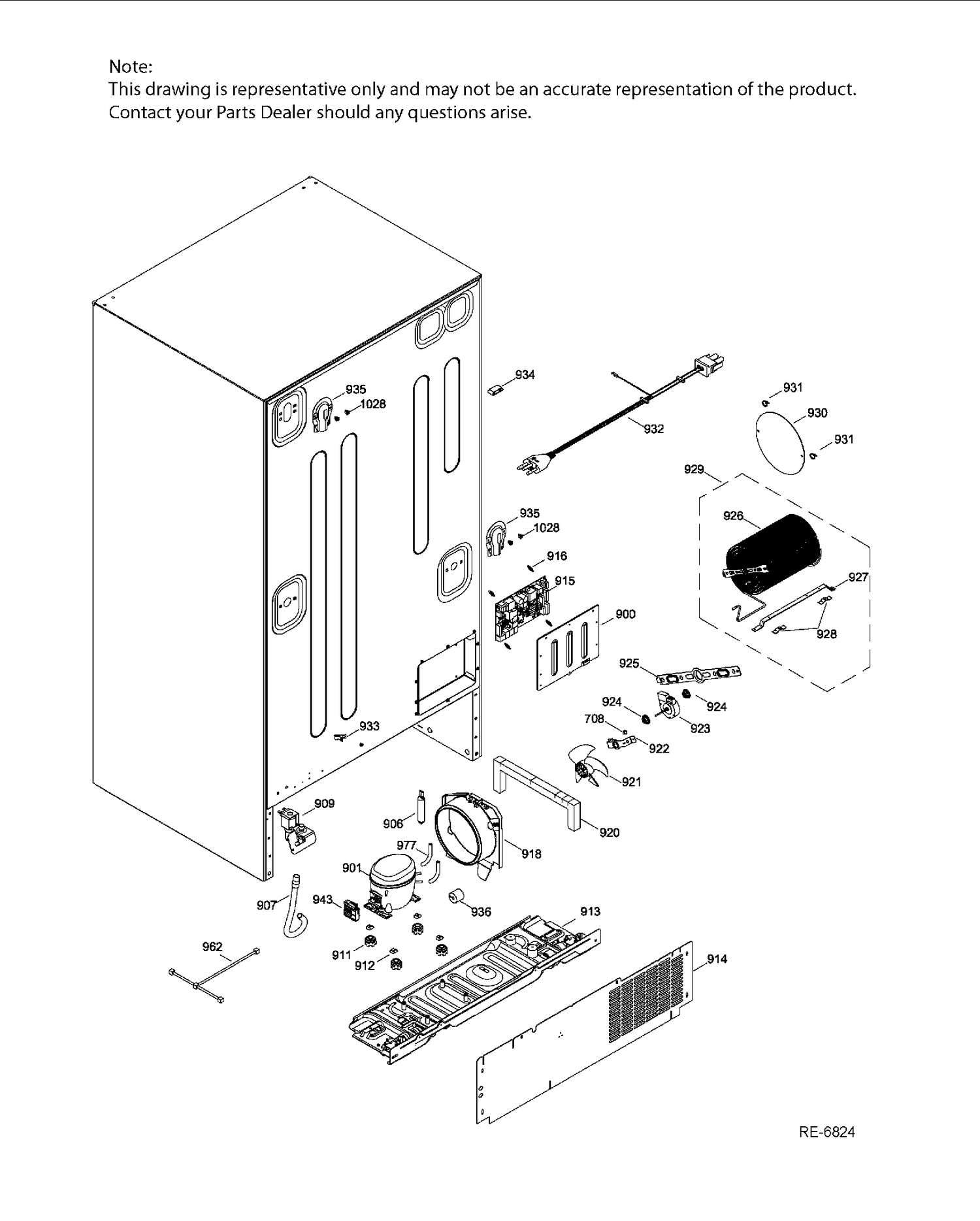 SEALED SYSTEM & MOTHERBOARD Diagram and Parts List for GFMS5HFFBSS  General Electric Refrigerator