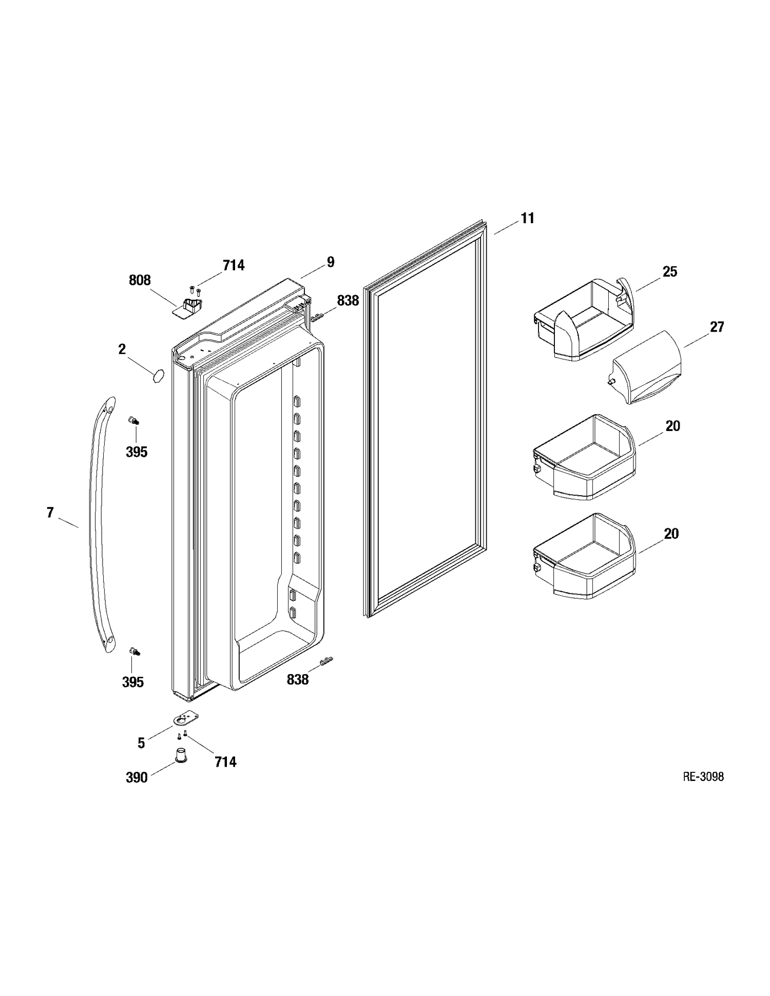 FF DOOR RIGHT Diagram and Parts List for GFRF2KBXABB  General Electric Refrigerator