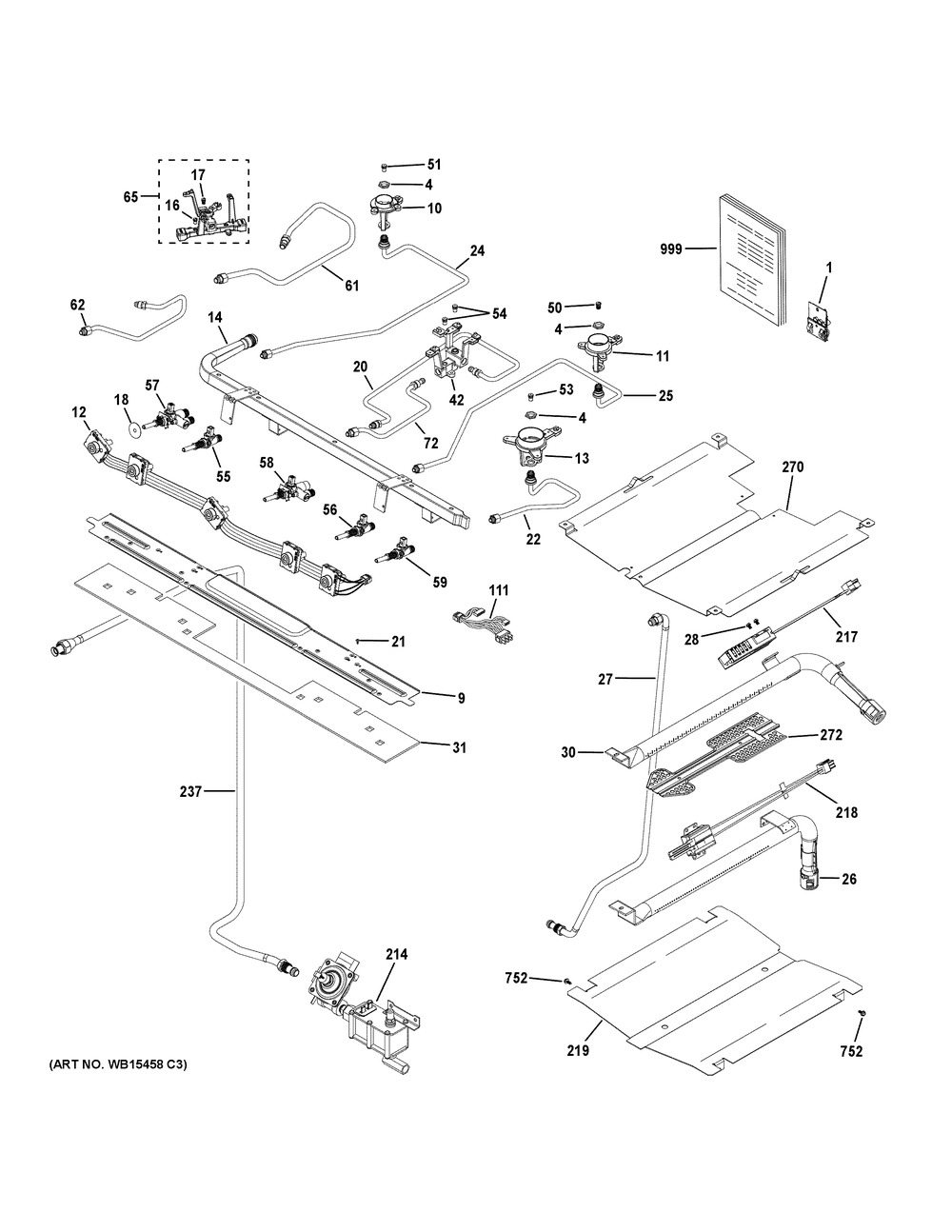 Gas & Burner Parts Diagram and Parts List for PGB930SEJ5SS  General Electric Range
