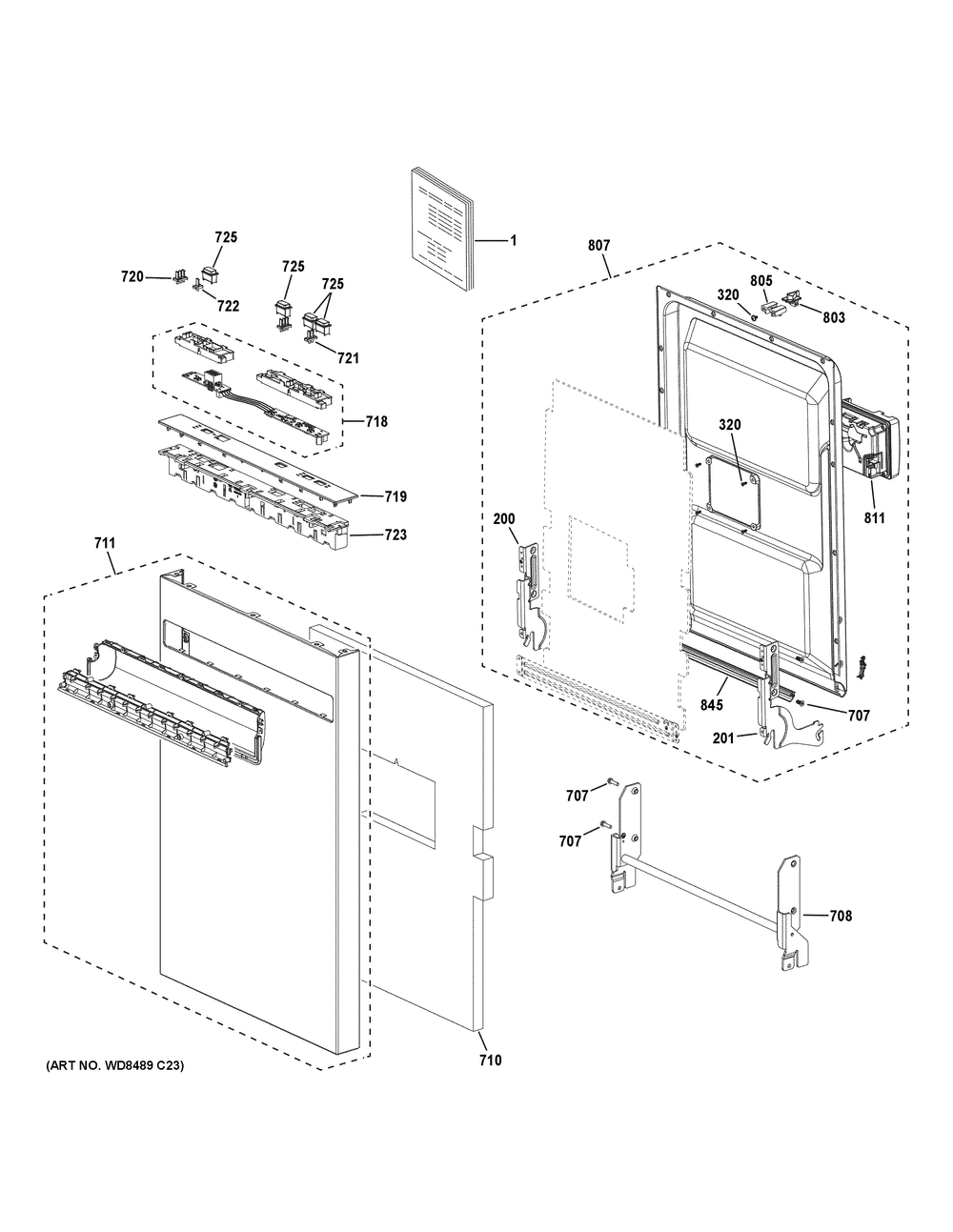 Escutcheon And Door Assembly Diagram and Parts List for GPT145SSL1SS  General Electric Dishwasher
