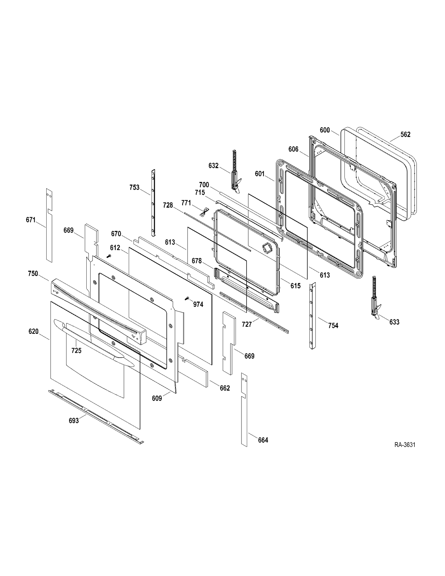 DOOR PARTS Diagram and Parts List for PCB969DR1WW  General Electric Range