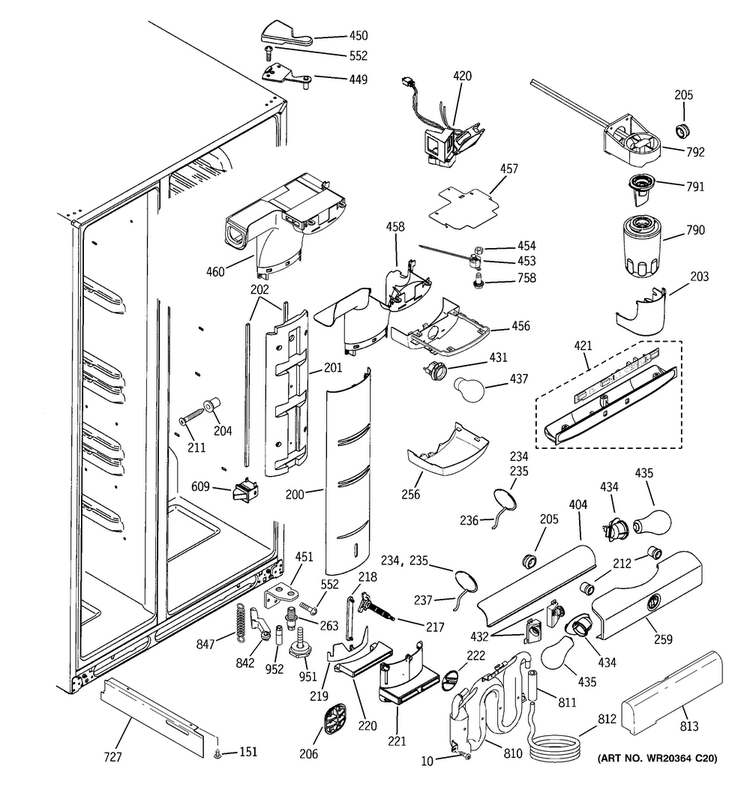 Fresh Food Section Diagram and Parts List for PCE23NGTDFBB  General Electric Refrigerator