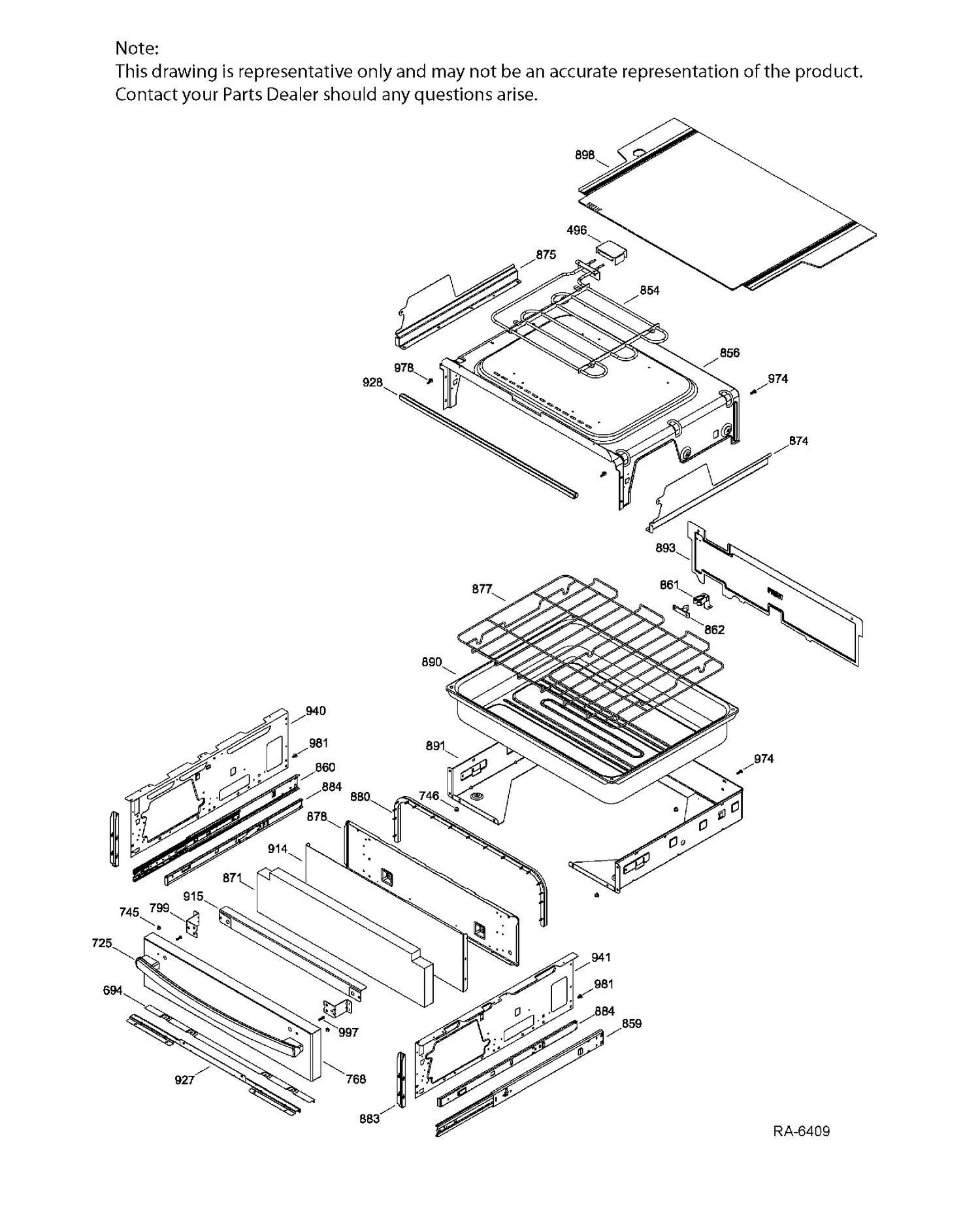 DRAWER PARTS Diagram and Parts List for PCB980DF2WW  General Electric Range