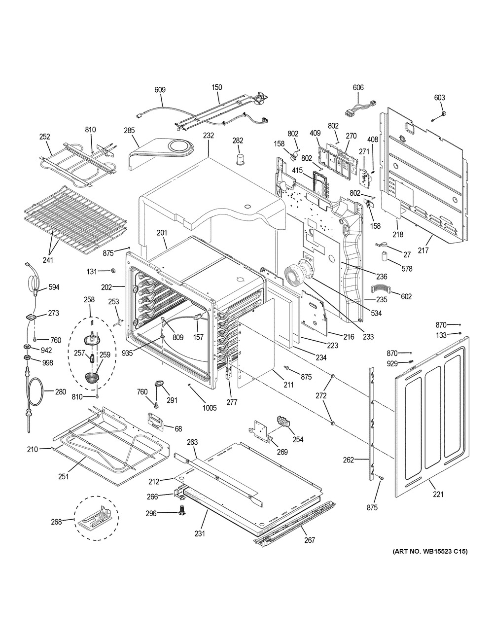 Lower Oven Diagram and Parts List for PS960BL3TS  General Electric Range
