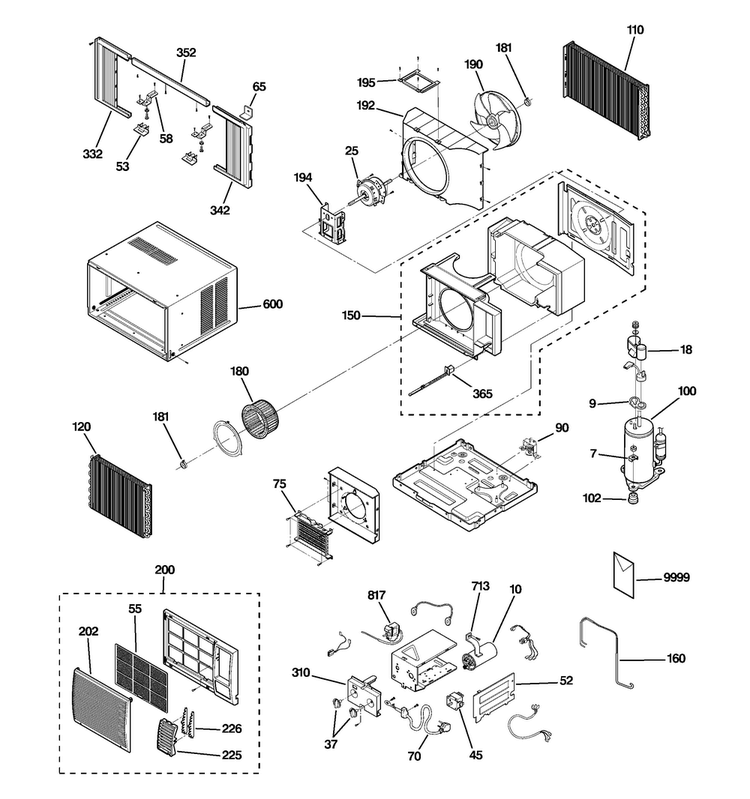 Room Air Conditioner Diagram and Parts List for AGE12DBG1  General Electric Air Conditioner