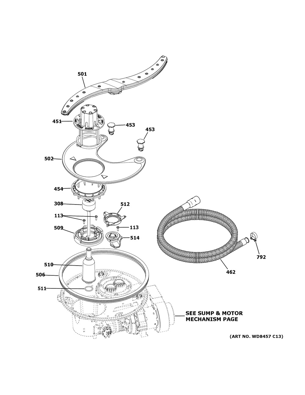 Sump & Filter Assembly Diagram and Parts List for CDT805P2N0S1  General Electric Dishwasher