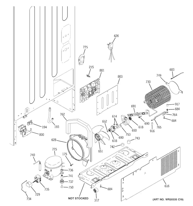 Machine Compartment Diagram and Parts List for PFSS0MFCASS  General Electric Refrigerator