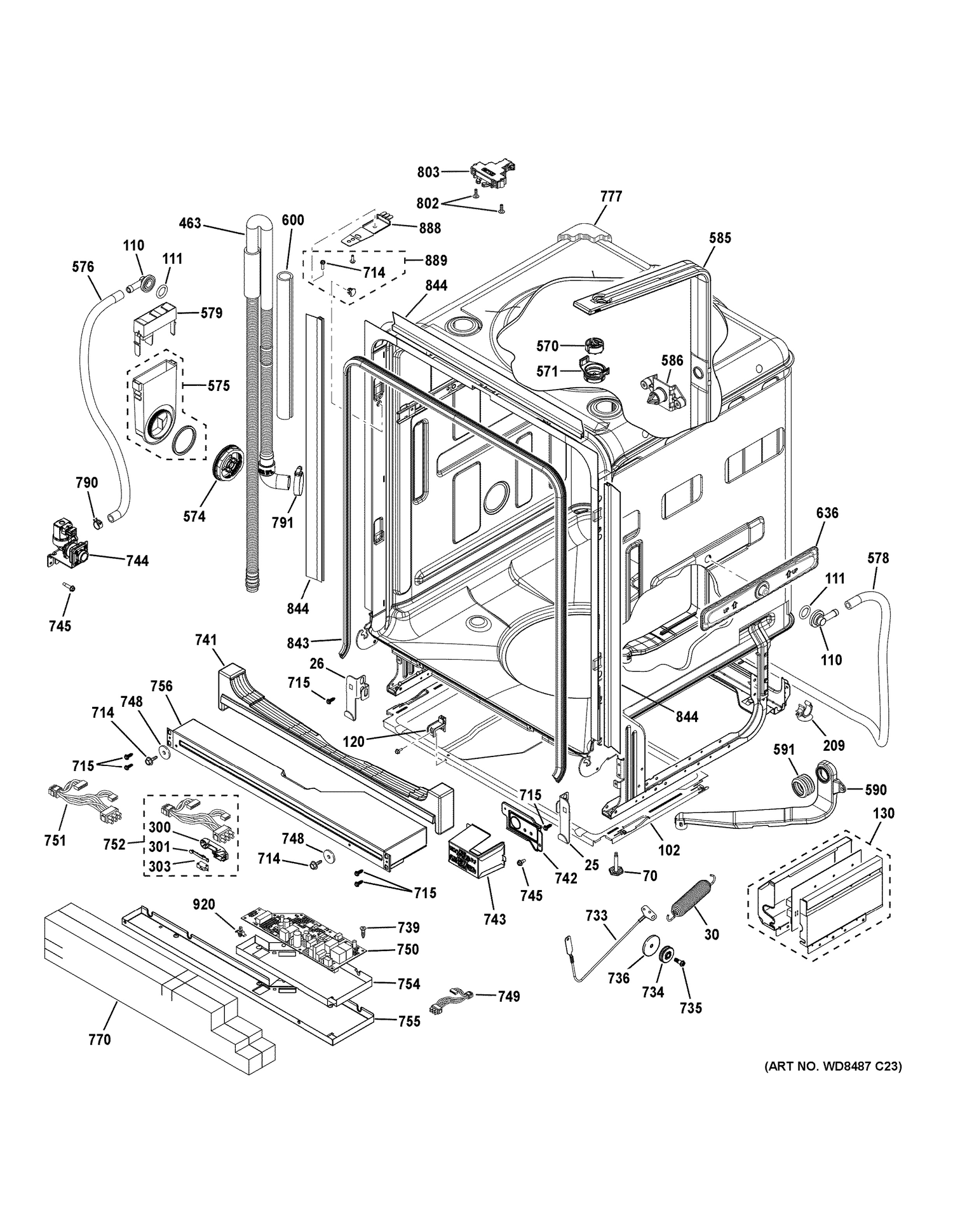 BODY PARTS 1 Diagram and Parts List for CDT865SMJ2DS  General Electric Dishwasher