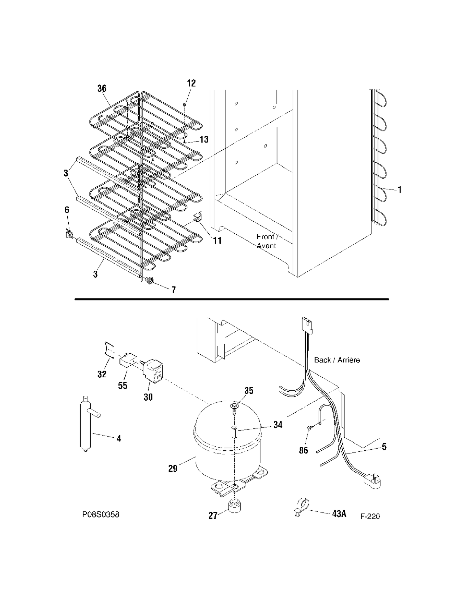 SYSTEM Diagram and Parts List for FUM17DRRWH  General Electric Freezer