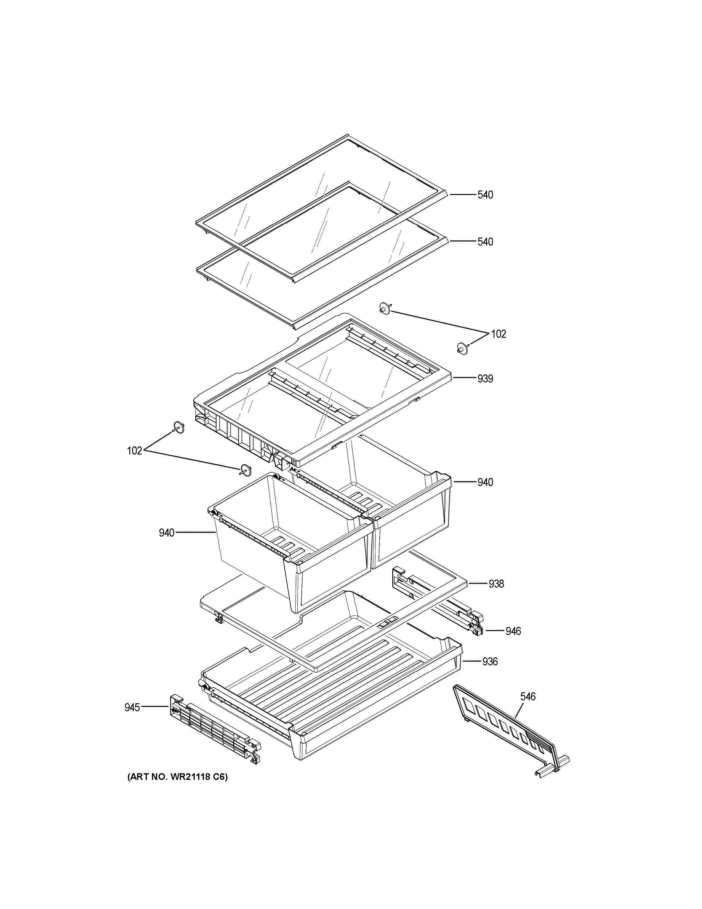 FRESH FOOD SHELVES Diagram and Parts List for GNE21FMKFFES  General Electric Refrigerator