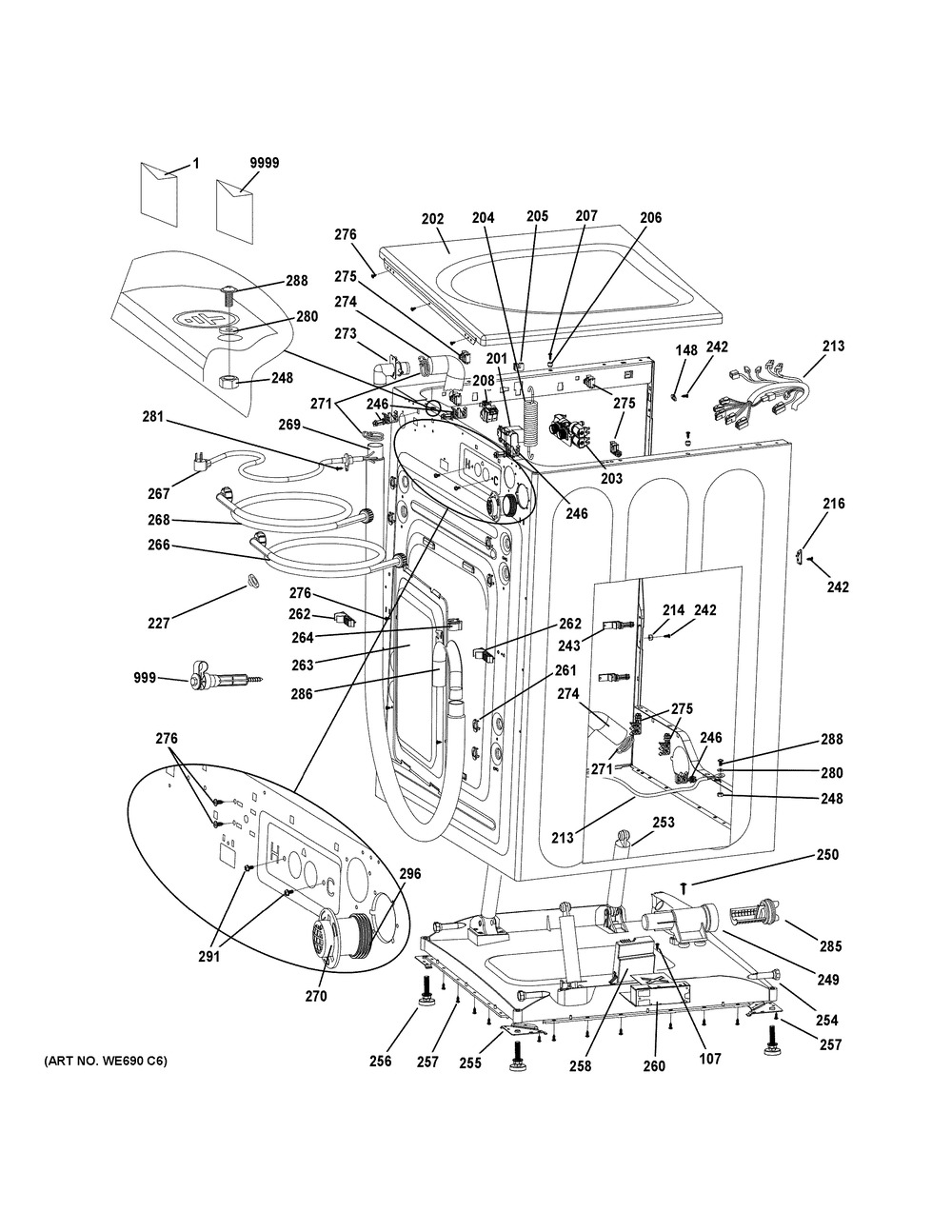Cabinet & Top Panel Diagram and Parts List for GFW430SSM1WW  General Electric Washer