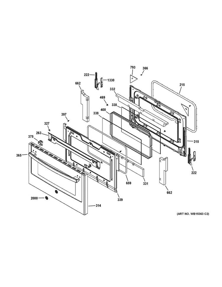 Lower Door Diagram and Parts List for PGS950EEF2ES  General Electric Range