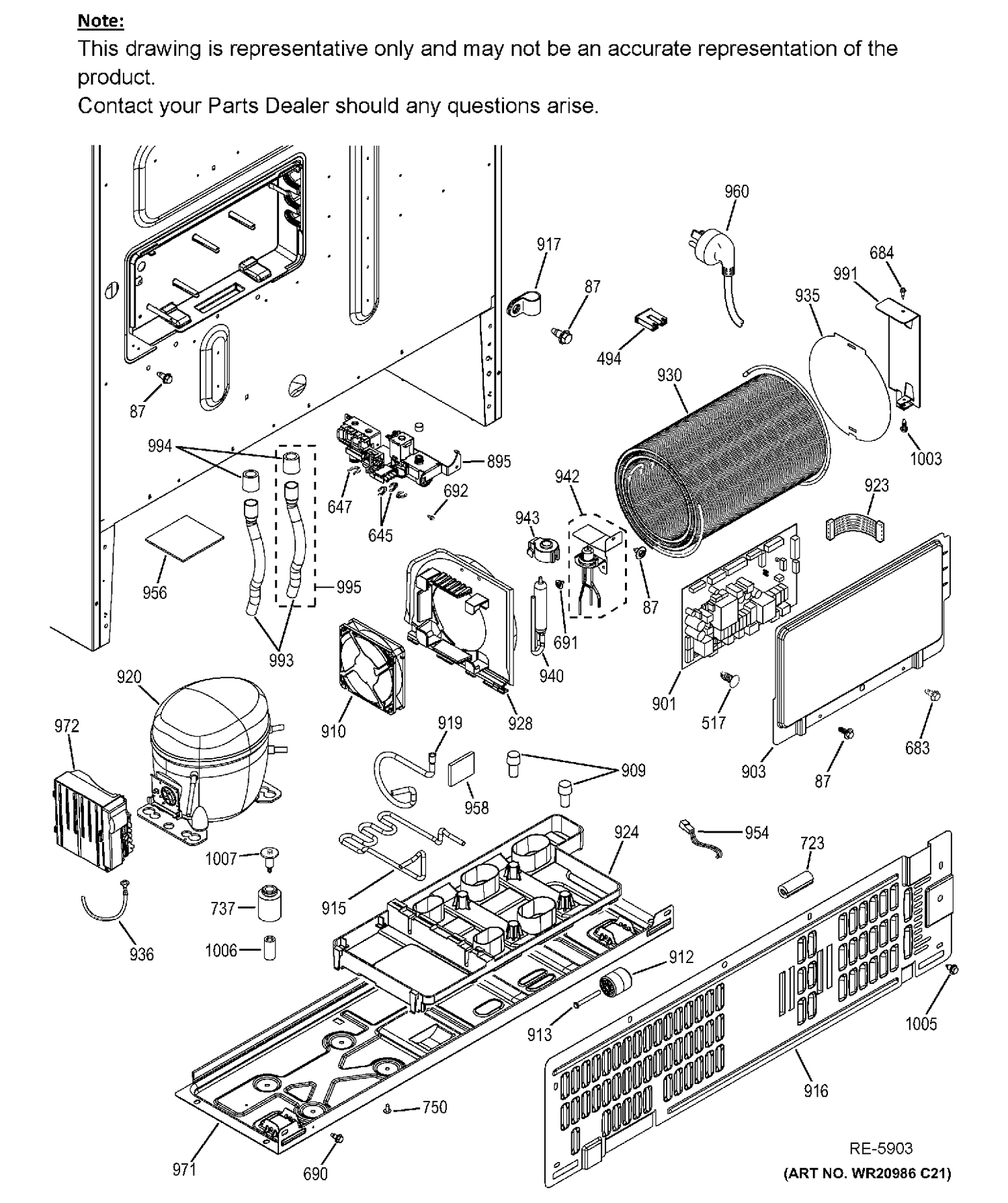 MACHINE COMPARTMENT Diagram and Parts List for PWE23KMDCES  General Electric Refrigerator