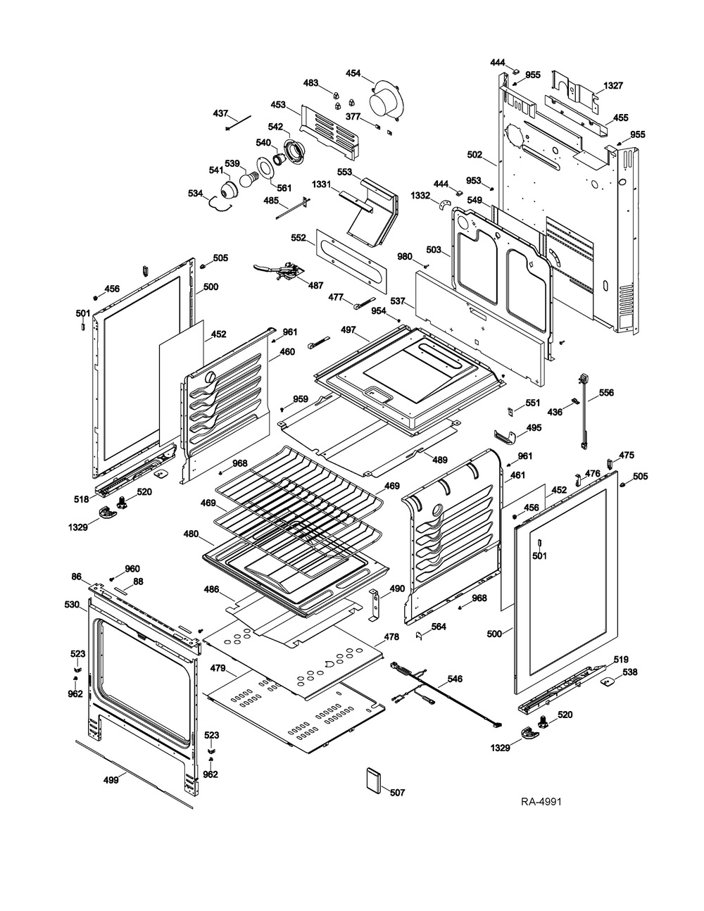 Body Parts Diagram and Parts List for JVM1540LMC42  General Electric Range