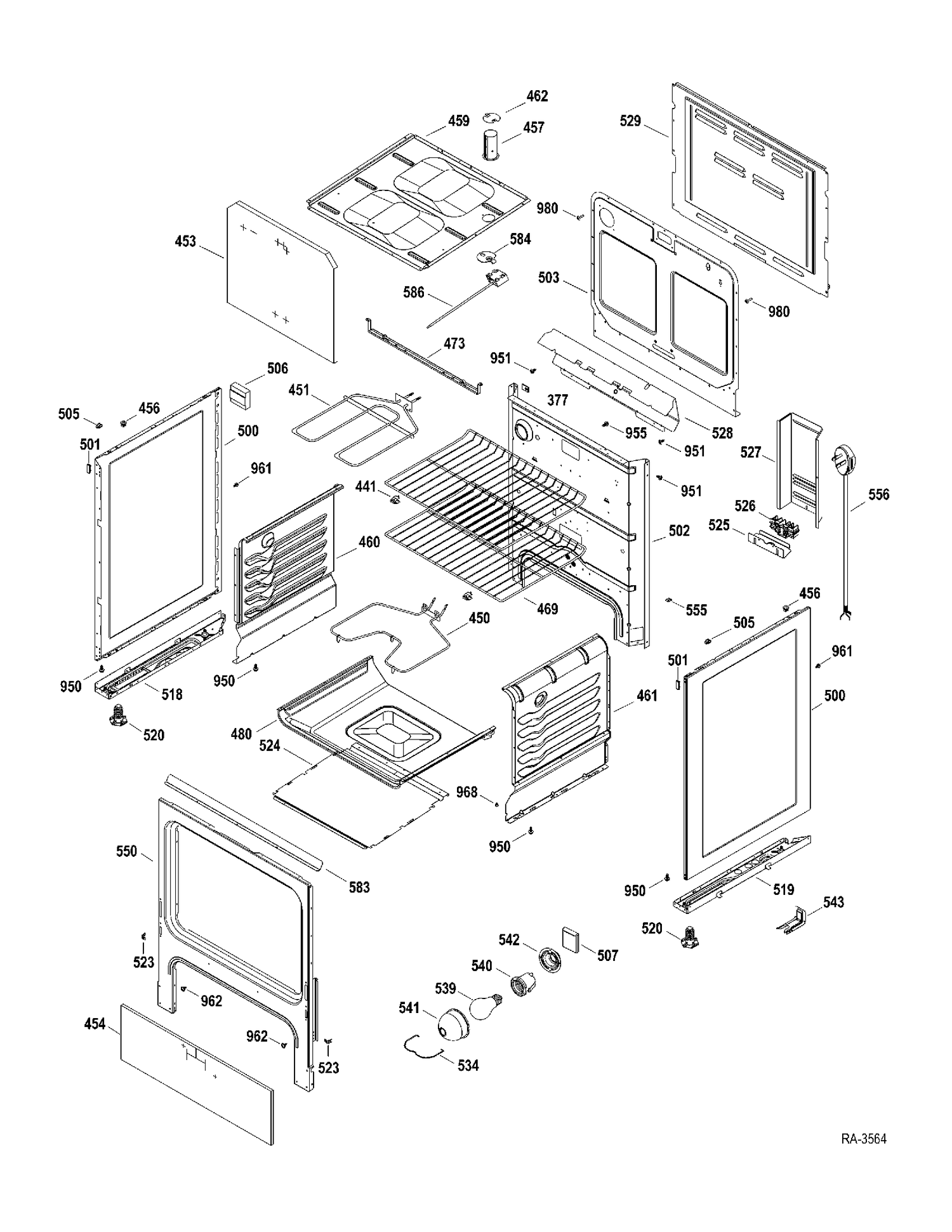 BODY Diagram and Parts List for MCBS523R1WW  General Electric Range