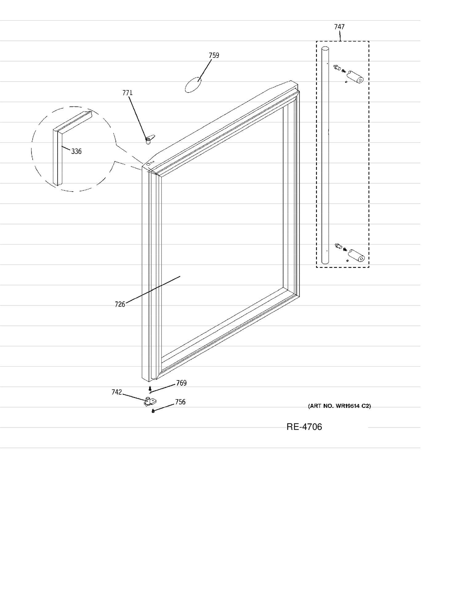 DOOR Diagram and Parts List for ZDBI240WAII  General Electric Refrigerator