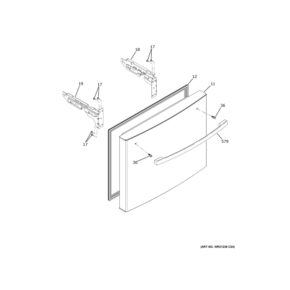Freezer Door Diagram and Parts List for GYE21JYMCFFS  General Electric Refrigerator