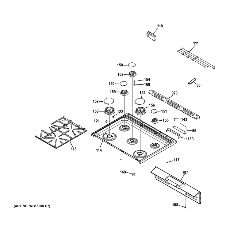 Cooktop Diagram and Parts List for CGS975SED3SS  General Electric Range