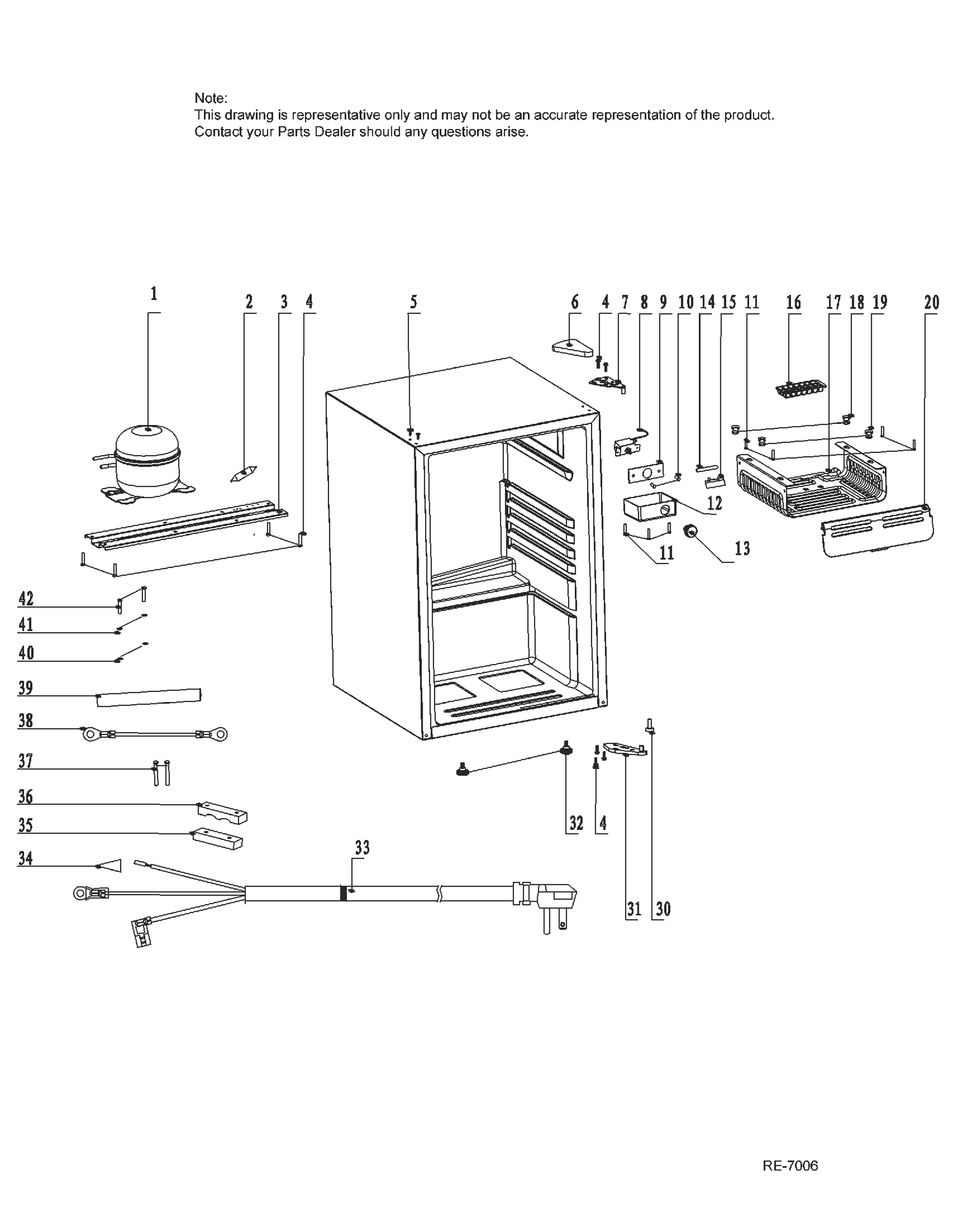 CABINET Diagram and Parts List for HC45SG42SB  General Electric Refrigerator