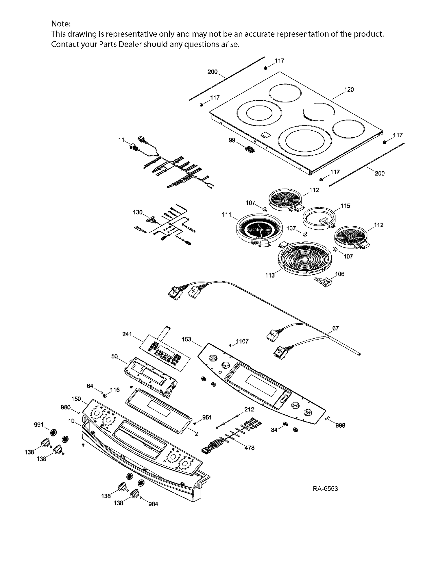 CONTROL PANEL & COOKTOP Diagram and Parts List for JCS860EF2ES  General Electric Range