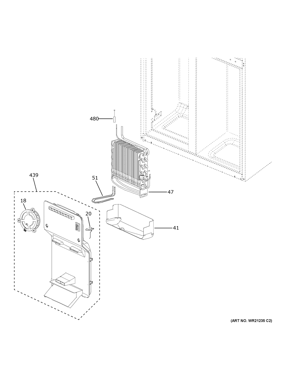 Convertible Section Diagram and Parts List for PAE28BYTBFS  General Electric Refrigerator