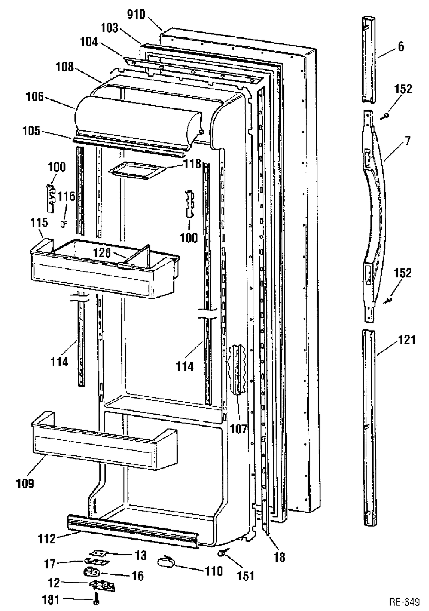 REFRIGERATOR SECTION Diagram and Parts List for 39571  General Electric Refrigerator