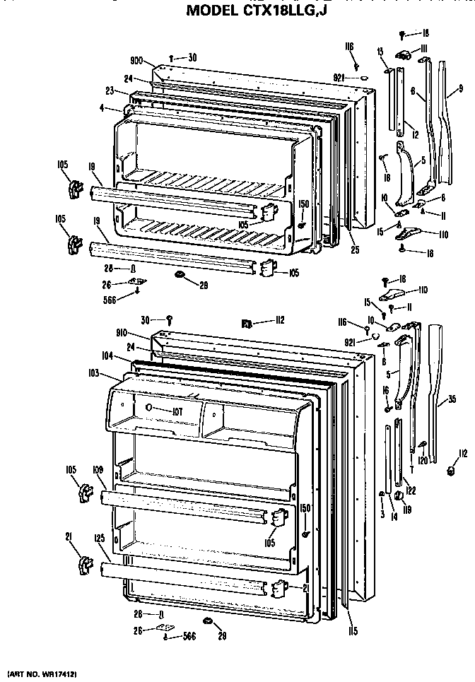 Doors Diagram and Parts List for CTX18LLJRAD  Hotpoint Refrigerator
