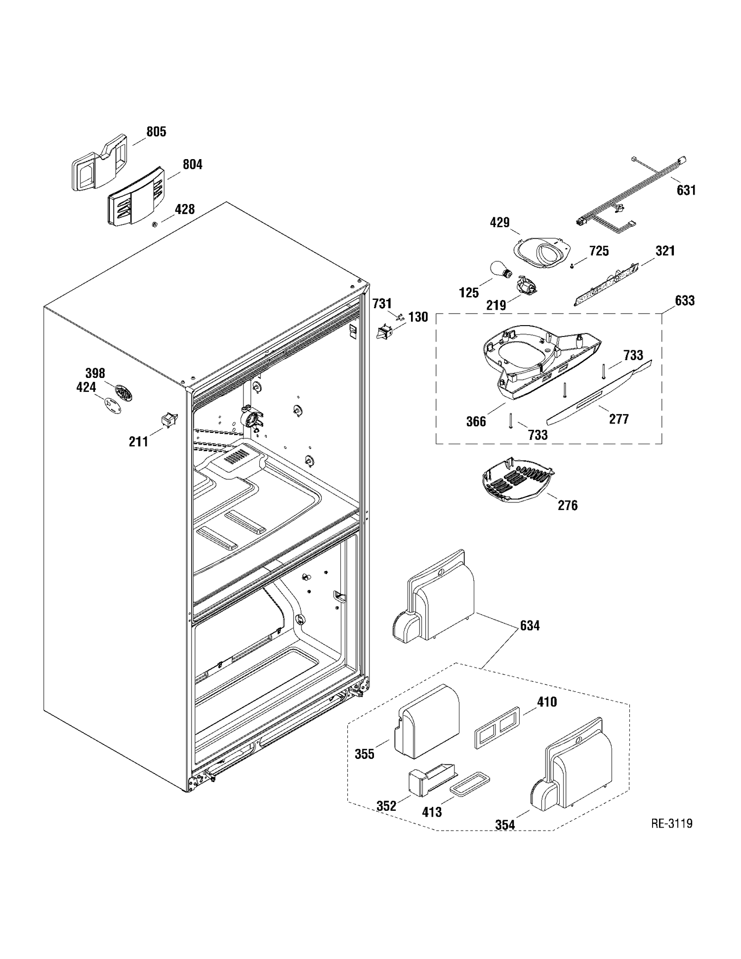 FF SECTION Diagram and Parts List for PDRF2MBXARBB  General Electric Refrigerator