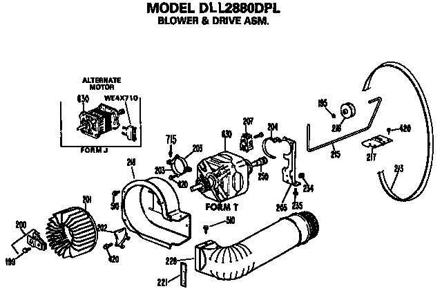 Blower And Drive Asssembly Diagram and Parts List for DLL2880DPL  Hotpoint Dryer