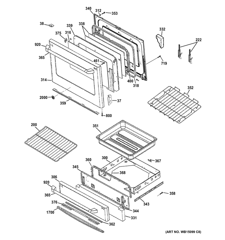 Door & Drawer Parts Diagram and Parts List for CS980ST5SS  General Electric Range