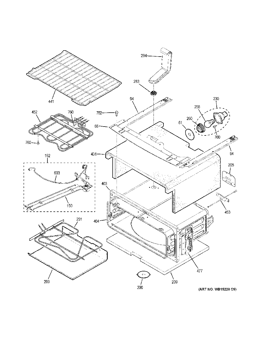 Upper oven Diagram and Parts List for PB960BJ6TS  General Electric Range