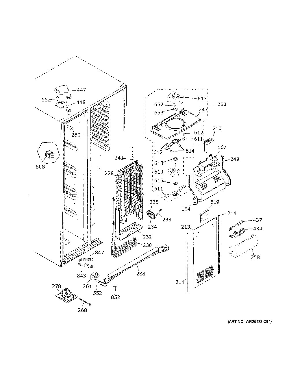 Freezer Section Diagram and Parts List for GZS22DGJWFWW  General Electric Refrigerator