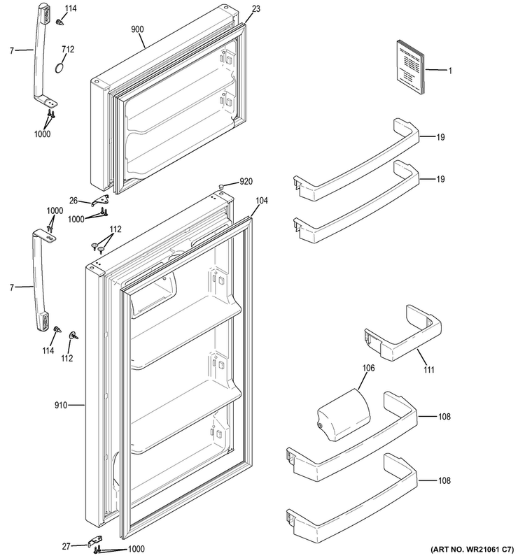 Doors Diagram and Parts List for GTE18ETHDRBB  General Electric Refrigerator