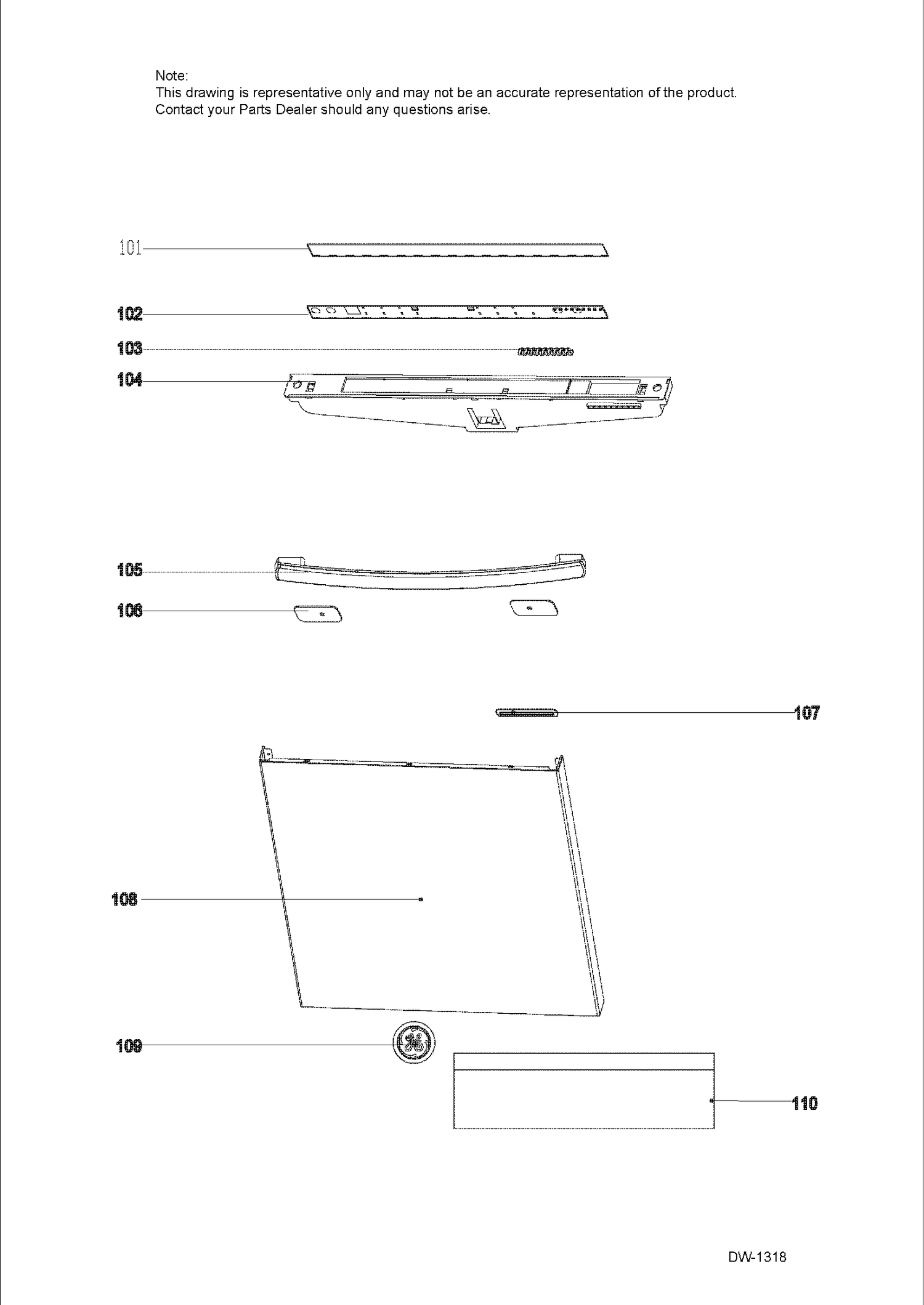 DOOR ASM Diagram and Parts List for GDT650SMJ2ES  General Electric Dishwasher
