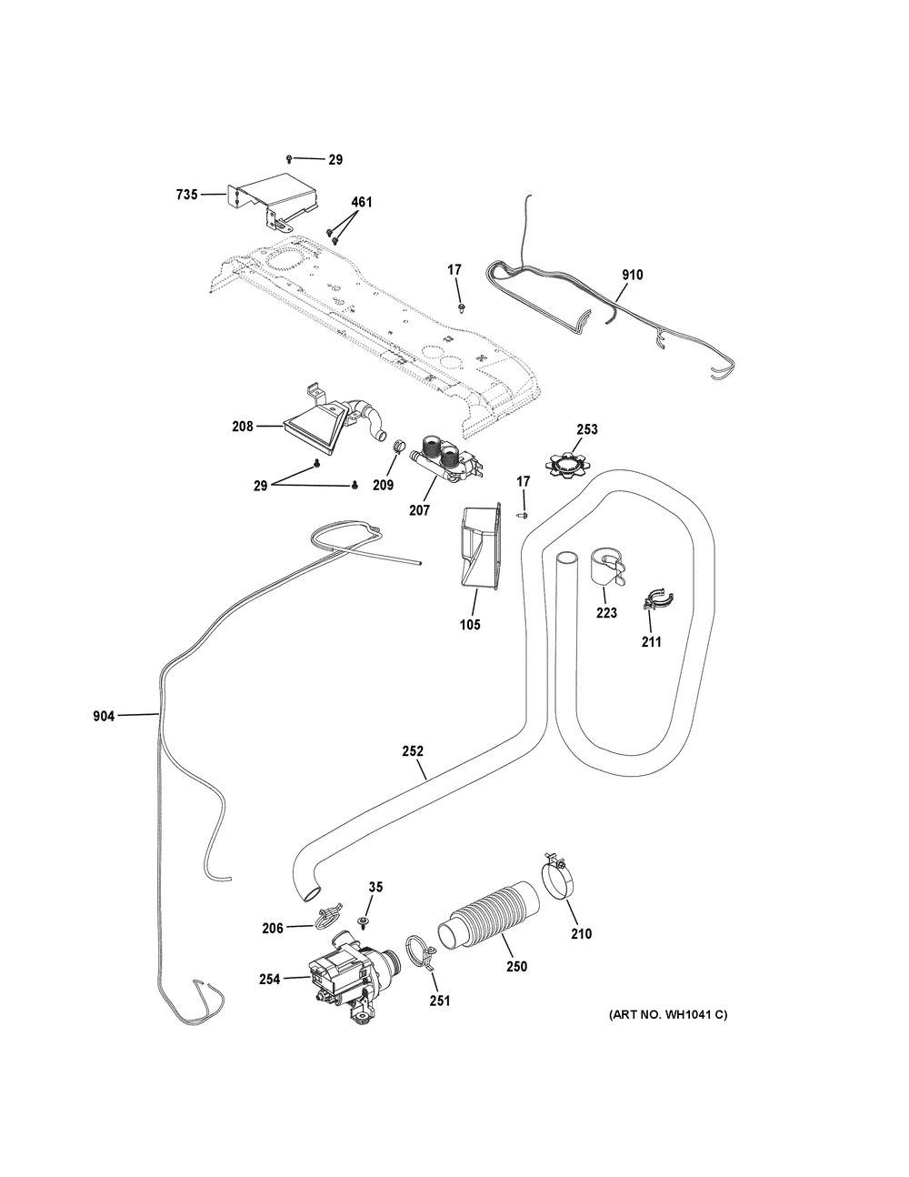 Water System Diagram and Parts List for GUD24GSSM0WW  General Electric Washer Dryer Combo