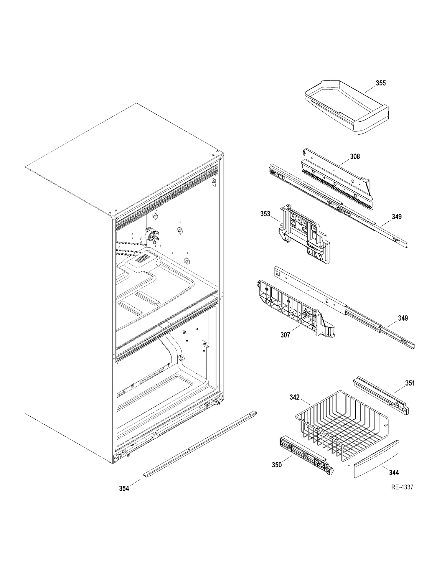FZ SHELVES Diagram and Parts List for GDRS0KBXDRSS  General Electric Refrigerator
