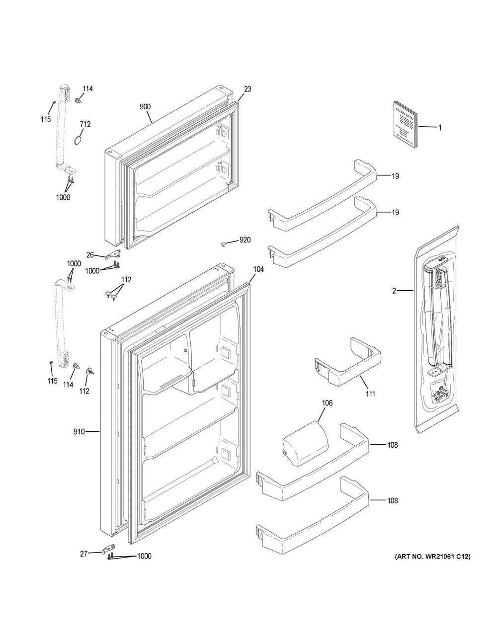 Doors Diagram and Parts List for GIE18ISHMRSS  General Electric Refrigerator