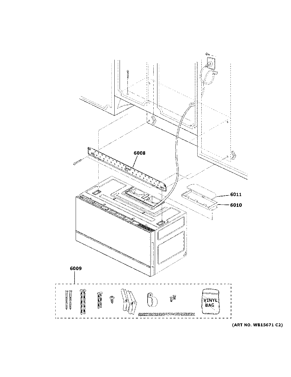 Installation Parts Diagram and Parts List for CVM721M2N8S5  General Electric Microwave