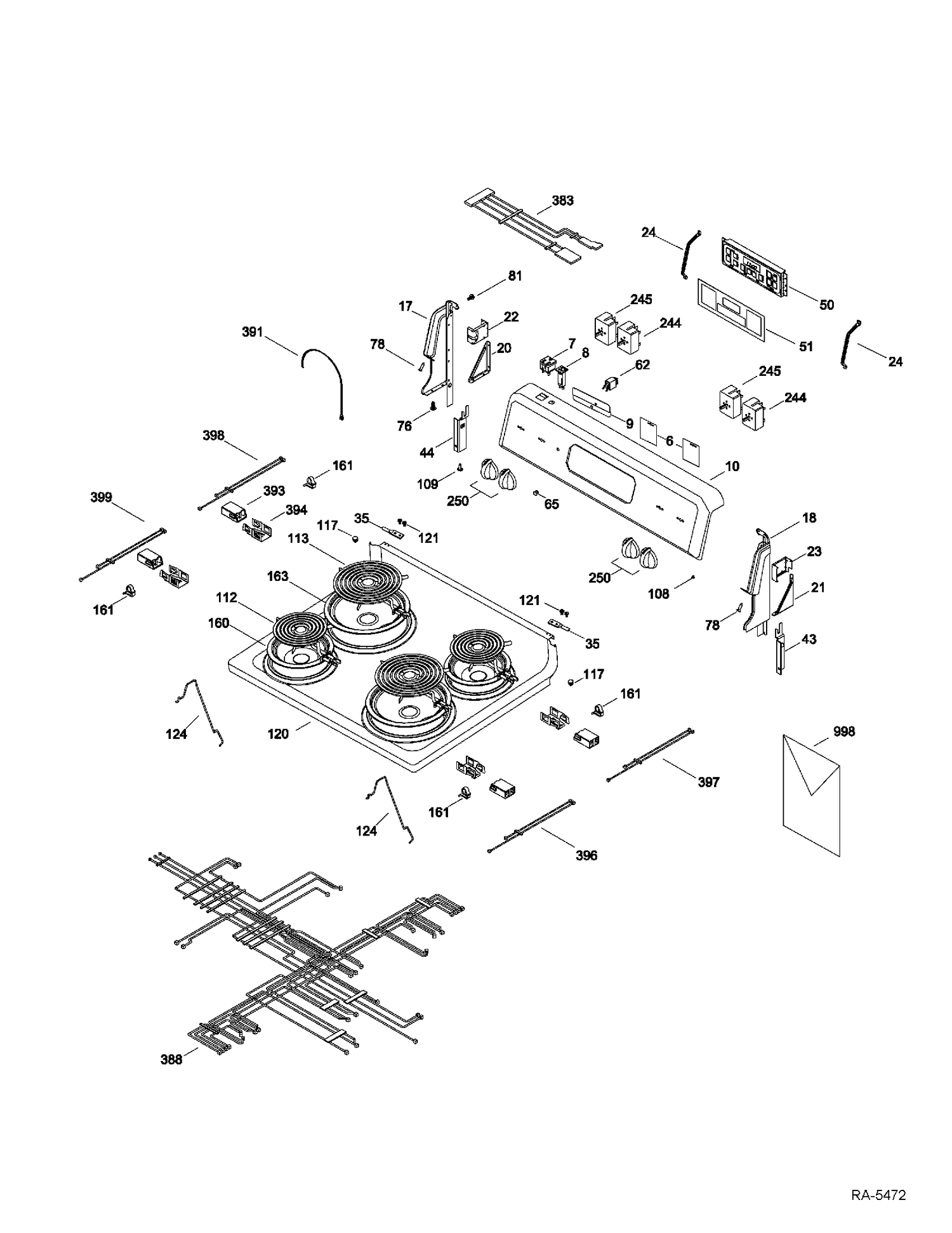 CONTROL PANEL & COOKTOP Diagram and Parts List for JCBP36WK3WW  General Electric Range
