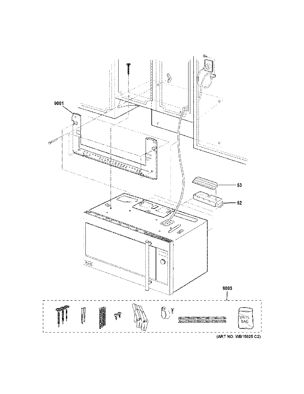 Installation parts Diagram and Parts List for ZSA1202J4SS  General Electric Microwave