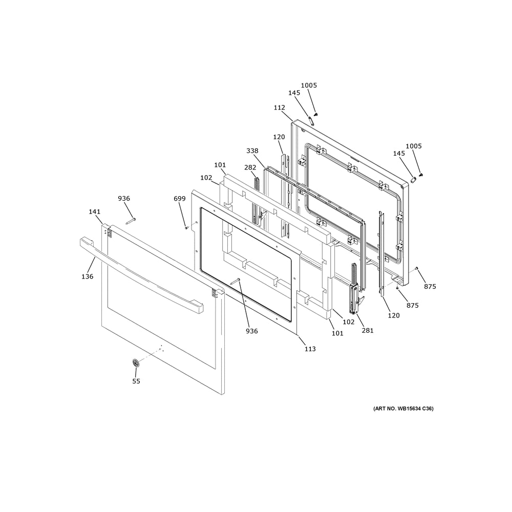 Lower Door Diagram and Parts List for JKD5000DV2BB  General Electric Wall Oven