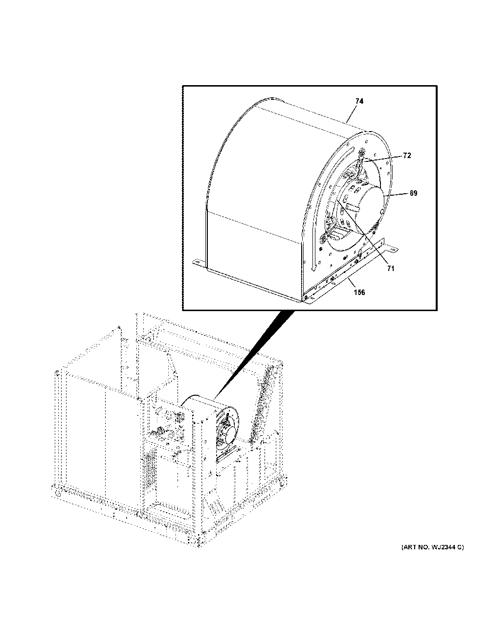 Blower And Motor Diagram and Parts List for NP14A48S02  General Electric Air Conditioner
