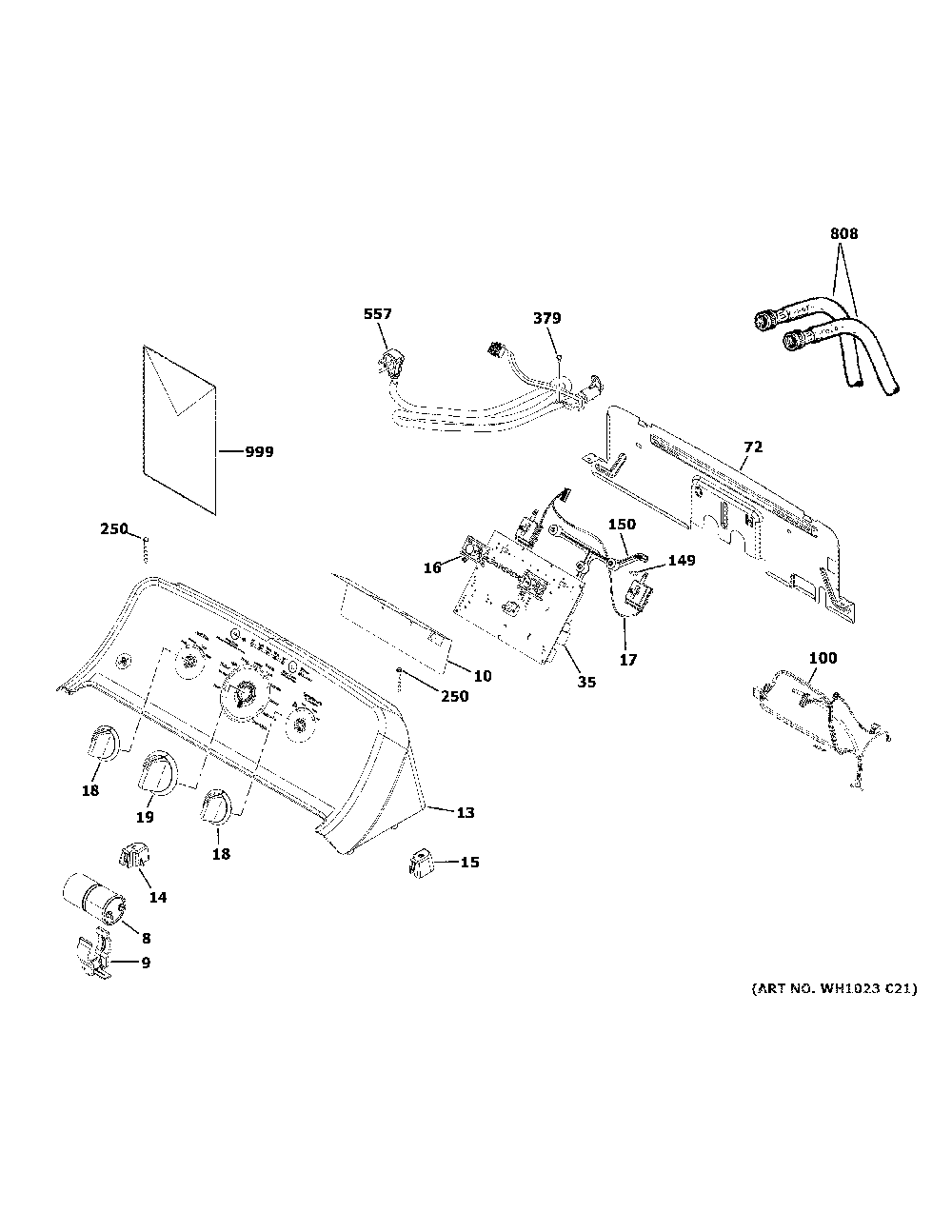 Controls And Backsplash Diagram and Parts List for GTW525ACP1WB  General Electric Washer