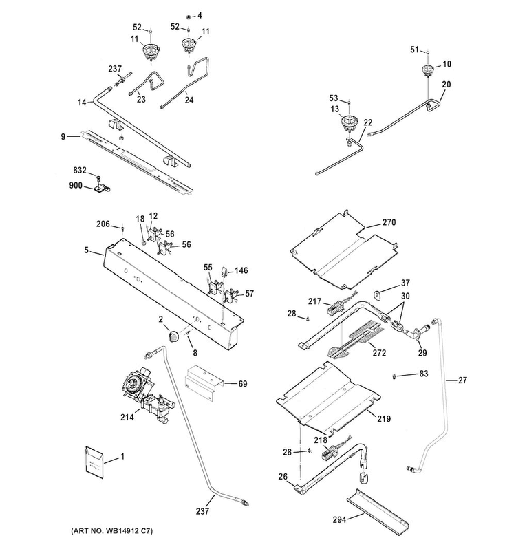 Gas & Burner Parts Diagram and Parts List for RGB780DEH2CC  Hotpoint Range